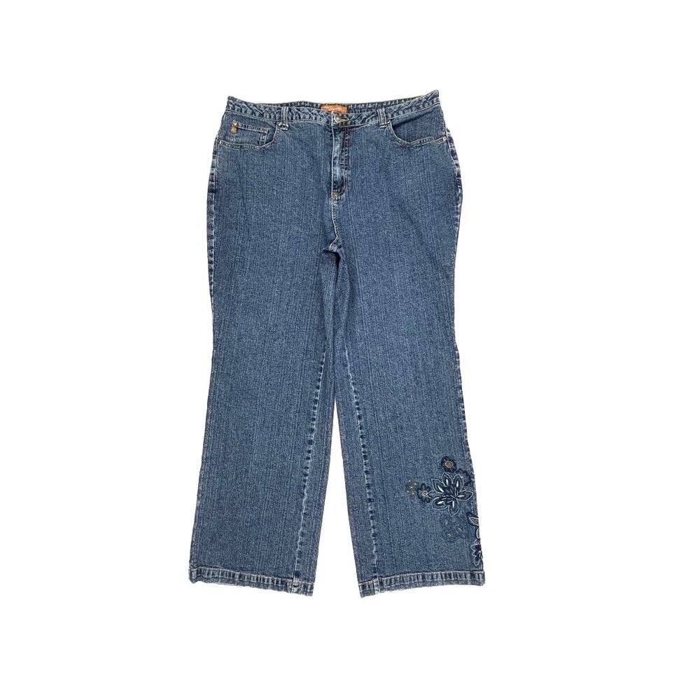 Liz&Me Straight Leg Embroidered Women's‎ size 18W Dark Wash Blue Denim Jeans